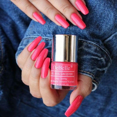 DeBelle Gel Nail Polish Fuschia Rose (Bright Pink Nail Paint)|Non UV - Gel Finish |Chip Resistant | Seaweed Enriched Formula| Long Lasting|Cruelty and Toxic Free| 8ml